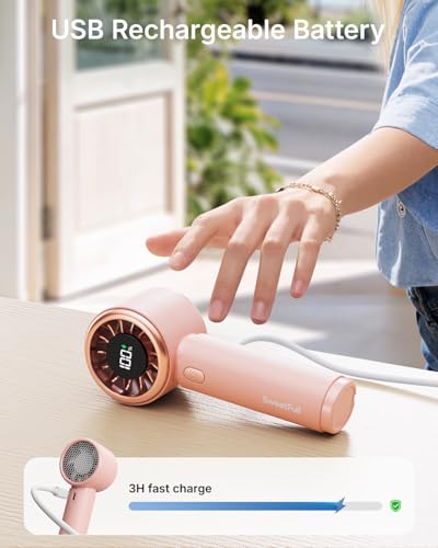 SWEETFULL Mini Fan Portable - Cute Handheld Turbo Fan with Rechargeable Battery, 5 Speeds, Small Hand Personal Travel Esse...