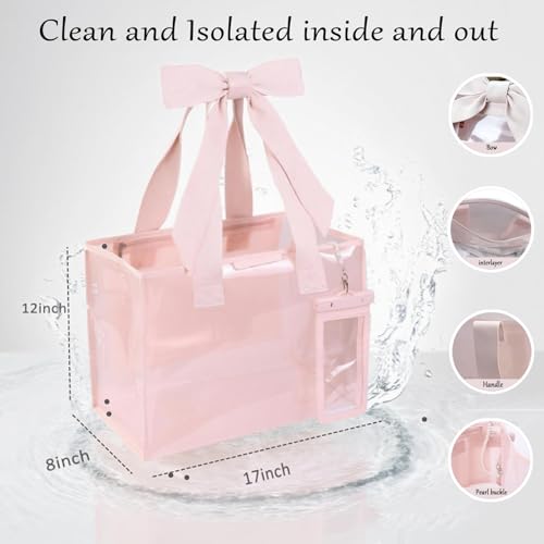 GEVICK Pink Jelly Tote Bag, Bow Tote Bags for Women,Beach Bags for Women,Pool Bags for Girl,Cute Beach Waterproof Tote Bag