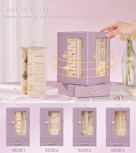 Enthralite Jewelry Box large for Dresser: Women Necklace Ring Storage Organizer with Compartments - Elegant Earring Holder...