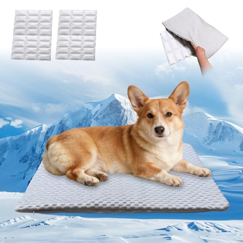 GooCare 2-in-1 Cooling Pet Mat for Small Dogs & Cats - Q-Max>0.4 Ice-Silk Fabric, 2 Removable Gel Inserts, Leak-Proof, Was...