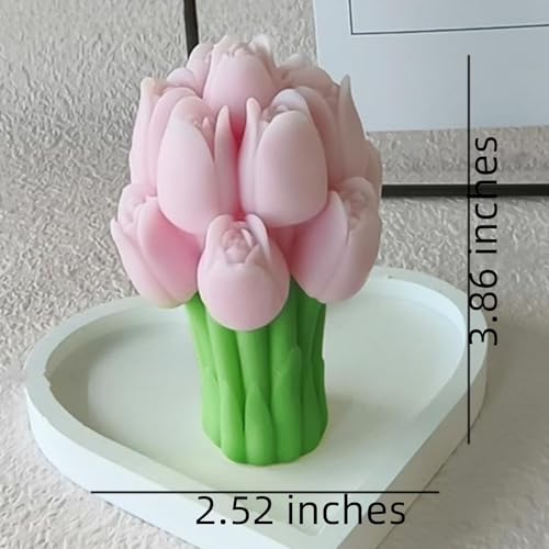 Tulip Flower Bouquet Scented Healing Candle,94G Handmade Long Burning Soy Wax Aroma Decorative Candle for Table Photo Prop...