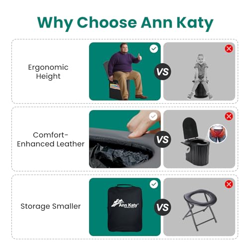 Ann Katy Upgrade XL Portable Toilet for Adults, Extra Large Portable Travel Floding Toilet, Camping Tall Toilets with Lid ...