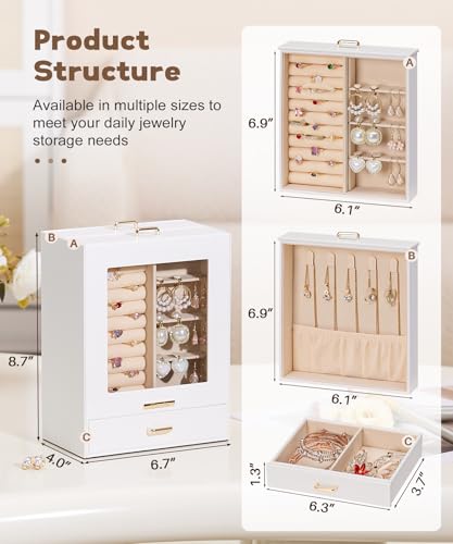 Homde Jewelry Organizer Girls Women Jewelry Box for Necklaces Rings Earrings Gift Bracelets Storage Case (White + Gold)