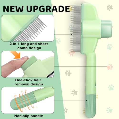 XANGNIER Pet Hair Removal Comb One-Click Self-Cleaning Grooming Brush, De-Shedding Comb for Short & Long Hair, Pet Groomin...