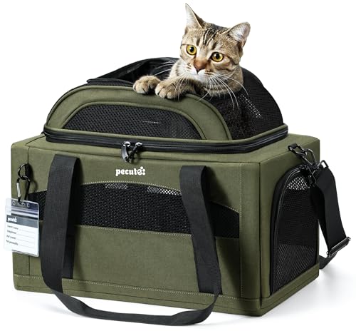 Pecute Expandable Pet Carrier Airline Approved Dog Cat Carrier, Breathable Soft-Sided with Locking Zippers, Pet Travel Bag...