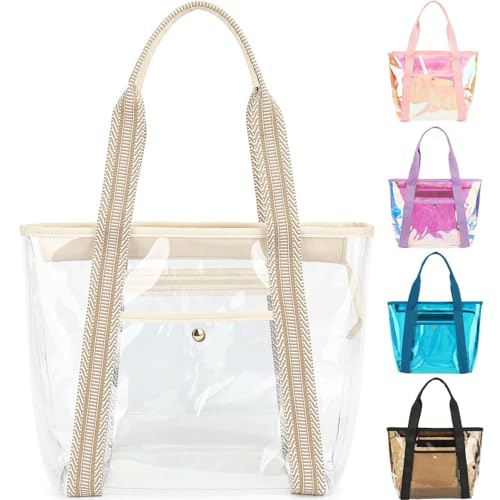 Fammart Clear Bag for Stadium Events, 12x6x12 Jelly Tote Bag for Women with Zipper for Beach Sports Concerts Work