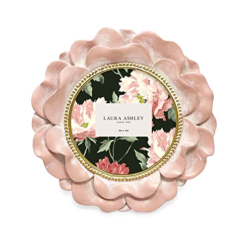 Laura Ashley 4x4 Pink with Gold Round Resin Ornate Flower Design Picture Frame with Beaded Border, for Tabletop and Wall D...