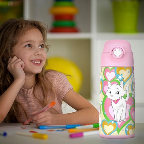 Ntswasd Girls Insulated Water Bottle with Covered Pop-Up Straw,16 oz Kids Cups with Stainless Steel Leak Proof for School ...