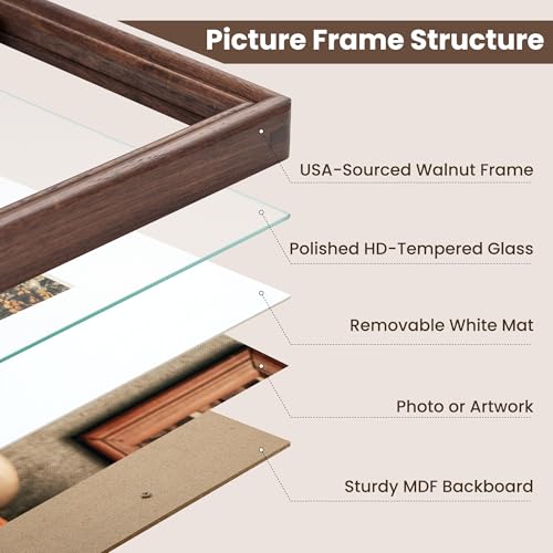 RICHFOCUS 8x10 Picture Frame, Natural USA-Sourced Solid Walnut Wood Picture Frame with Tempered Glass, Handcrafted Rounded...