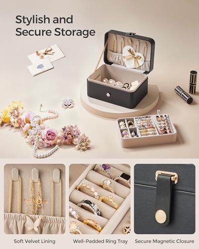 SONGMICS Jewelry Organizer Box, Travel Jewelry Case, 2-Layer Travel Case for Earrings, Necklaces, Bracelets - Portable Jew...
