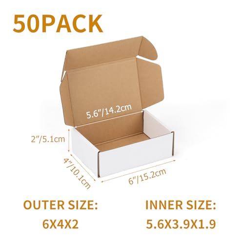 PHAREGE 6x4x2 Inch Shipping Boxes 50 Pack White, Tab Lock Tuck Top Mailer Boxes for Packaging Small Business, Cardboard Gi...