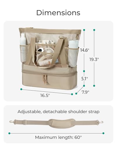 BAGSMART Beach Bag for Women, Mesh Tote Bags with Zipper, Sandproof Vacation Essentials with Cooler for Swim Cruise Pool