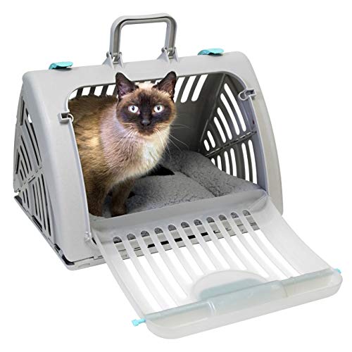 SportPet Large Hard-Sided Travel Cat Carrier - Cat Carrier with Patented Wide Side-Opening Door, Foldable Portable Pet Car...