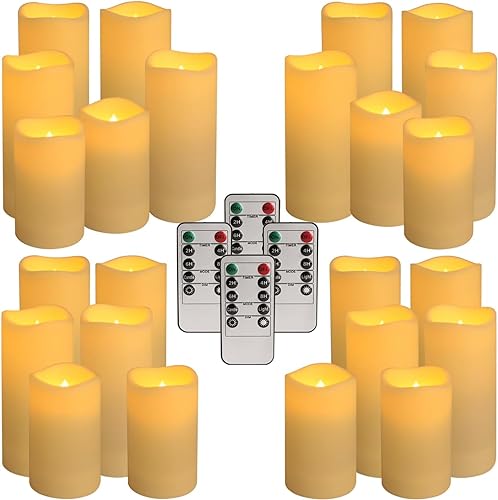 YOROXRG Set of 24 Waterproof Outdoor Flameless Candles, LED Candles with 4 Remote and Timer,(H 4" 5" 6" x D 2.2"),for Chri...