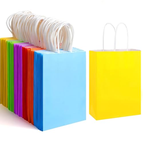 XPCARE 32Pcs Paper Gift Bags, 5.25x3.25x8.25'' Kraft Paper Party Favor Bags Bulk Rainbow Goodie Bags Small Gift Bags with ...