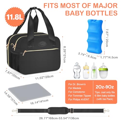 PIIOSER Breastmilk Cooler Bag with Ice Pack, Fits 6 Baby Bottles Up to 9 Ounce, Insulated Bottle Travel Bags with Shoulder...