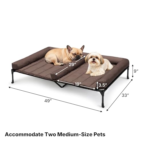 Veehoo Elevated Dog Bed for Two Dogs, Cooling Raised Dog Bed with Removable Waterproof Bolster Mat, 49" x 33" Double Dog B...