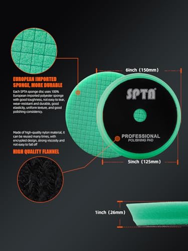 SPTA 10 Pcs Detailing Set, 5Pc 5 inch Buffing Polishing Pads, 1 Microfiber Finish Pad, 1-16 oz Polishing Cleaner, 1 Condit...