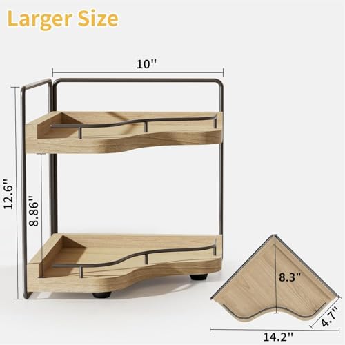 2-Tier Corner Bathroom Counter Organizer with Embedded Screw Holes, Secure & Stable Wood Vanity Shelf for Makeup and Skinc...