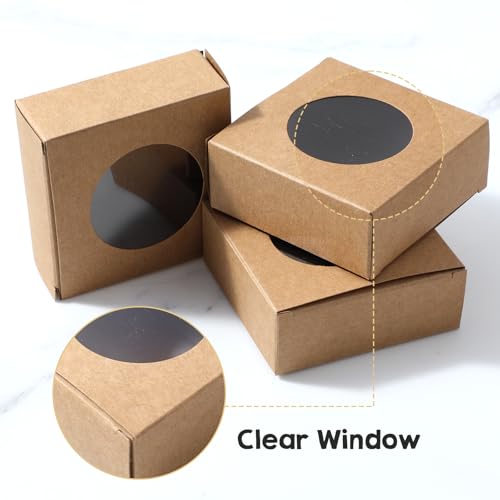 Caeuiciw 120 Pcs Soap Boxes for Homemade, 3 x 3 x 1.2 Inch Small Paper Gift Packaging Boxes with Window, Gift Wrappers for...