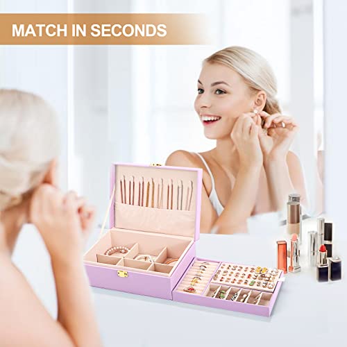 Jewelry Box for Girls Women Leather Jewelry Organizer with Lock Double Layers Jewelry Storage Case Removable Tray for Neck...