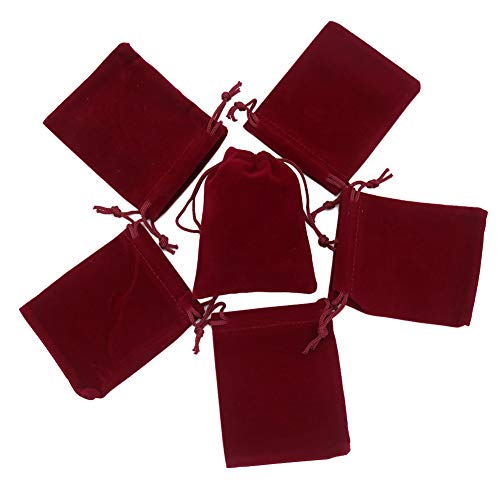 HRX Package Mini Velvet Gift Bag with Drawstring,20PCS Burgundy Red Velvet Cloth Jewelry Pouches (3x4 inches)
