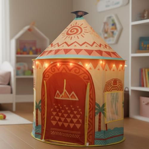 Amplov Tropical Adventure Princess Play Tent for Kids, 53"x41" Island-Themed Pop-Up Playhouse with LED Lights & Carry Bag,...