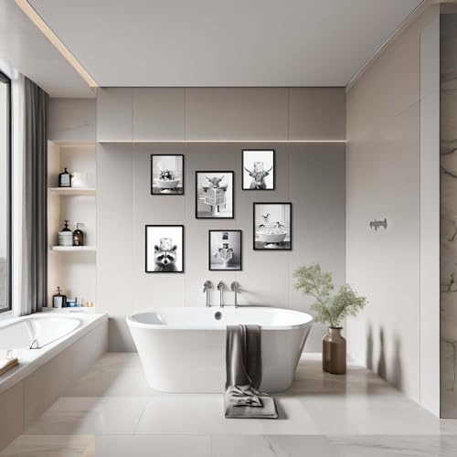 Framed Bathroom Decor Wall Art, Chimpanzee in Bathtub, Black and White Wall Art, Funny Bathroom Wall Decor Signs, Cute Ani...