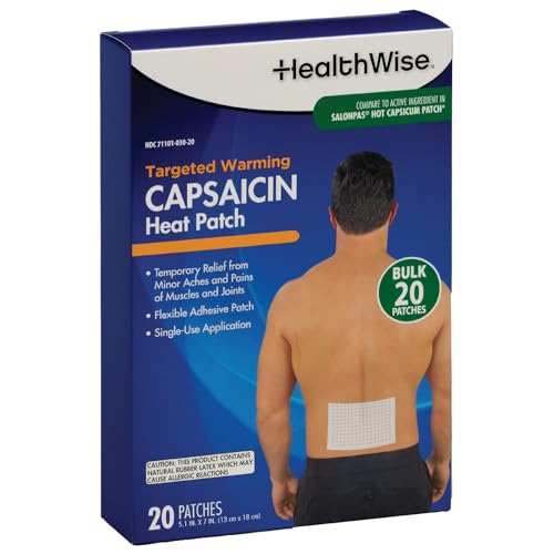 HealthWise Targeted Warming Capsaicin Heat Patch | Back & Large Areas | 20-Count | 5.25” x 7” | Topical Analgesic | Soothe...