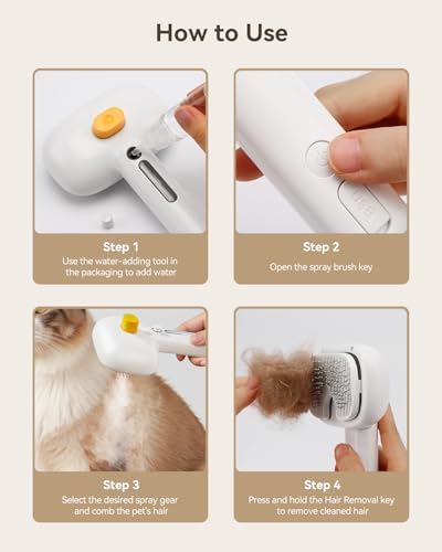 ROJECO 3-in-1 Pet Steam Brush for Cats&Dogs-Pet Spray Hair Removal Detangling Comb with Adjustable Mist,Handheld Desheddin...