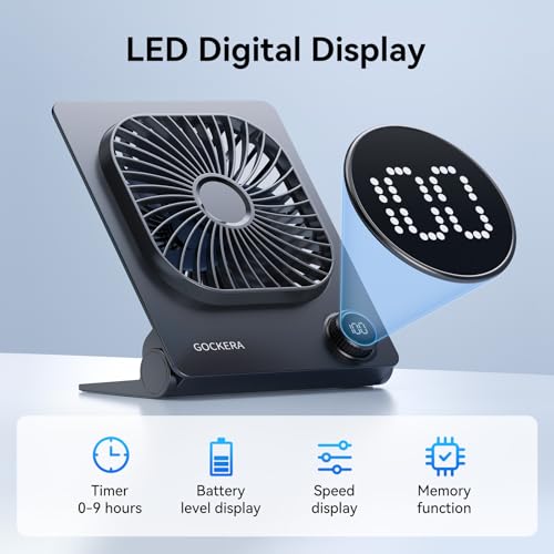 Desk Fan, 6.61''Ultra-thin 5000mAh Battery Powered Fan with Powerful Wind,100 Speeds Adjustable&Digital Display,Timer,Ultr...