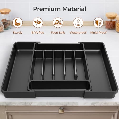 ukeetap Extra Large Expandable Silverware Organizer, BPA-Free Food-Safe Cutlery Flatware Organizer, Kitchen Utensil Drawer...