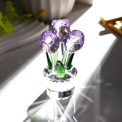 Ornalrist Romantic Handmade Purple Crystal Rose Bouquet for Her Romantic Flower Gift for Wife Girlfriend Mom Floral Orname...