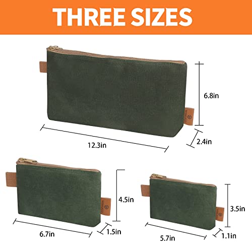 Wessleco Canvas Zipper Pouch, 3 Pack Small Tool Pouch Organizer, Heavy Duty 16OZ Waxed Canvas Mini Zipper Bag Pouch, 5.7/...
