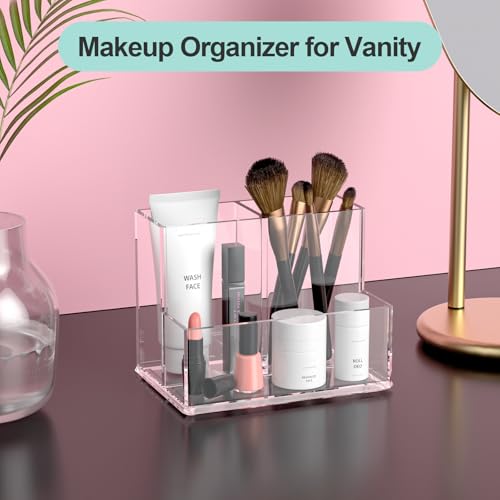 runzoos Clear Pen Holder for Desk, Small Acrylic Pencil Holder, Compact Makeup Brush Holder Organizer for Vanity, Pen Penc...