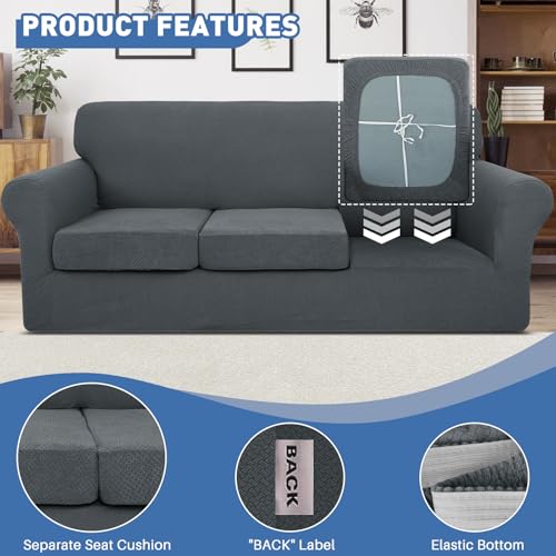 JIVINER 3 Pieces Couch Covers for 2 Cushion Couch Stretch Sofa Cover with 2 Extra Large Seat Cushion Covers Thick Fitted L...