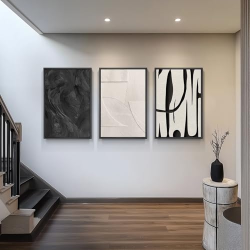 Large Framed Black and White Abstract Wall Art for Living Room, 3 Piece Big Modern Canvas Prints Paintings Artwork for Wal...