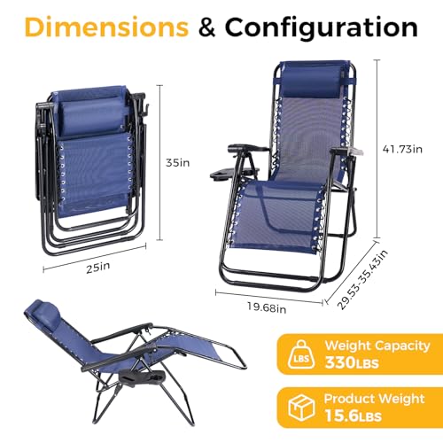 NEWBULIG Zero Gravity Chair Set of 2, Lounge Chair Folding Portable Adjustable Camping Reclining Chairs with Adjustable Po...