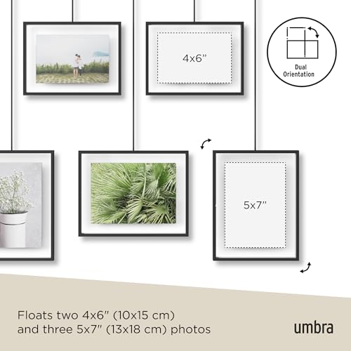 Umbra Exhibit Picture Frame Gallery Set, Adjustable Wall Collage Displays Five Photos (Two 4x6" and Three 5x7"), Set of 5,...