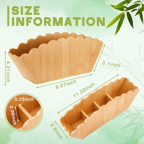 Jetec Scalloped Bamboo Wooden Pencil Holder, Desk Holder with 4 Slots for Desk Organizer Makeup Brushes Pens and Remote St...