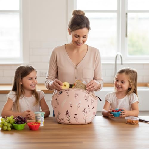 Built Gourmet Getaway Insulated Lunch Bag – Rose Floral Neoprene Tote with Soft Handles & Zipper, Reusable Food Carrier fo...