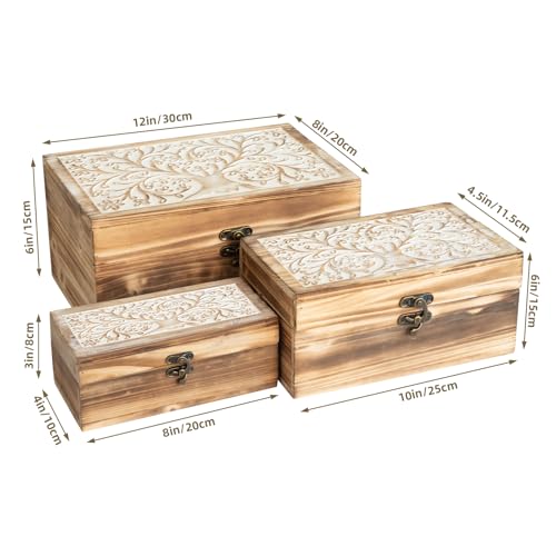 MODE HOME 3 Piece Tree of Life Carved Wooden Keepsake Boxes with Lids, Decorative Storage Boxes for Home decor, Trinket Bo...