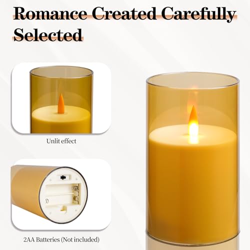 Upinmz Gold Acrylic Flameless Candles with Remote Control and Timers，Battery Operated Candles，LED Pillar Candles with Danc...