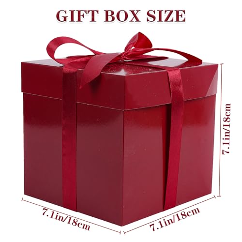 Jaywayang 5 Pack Red Gift Boxes with Lids, Ribbons and Tissue Papers Square Gift Boxes - 7.1 Inch - Christmas Presents Wra...