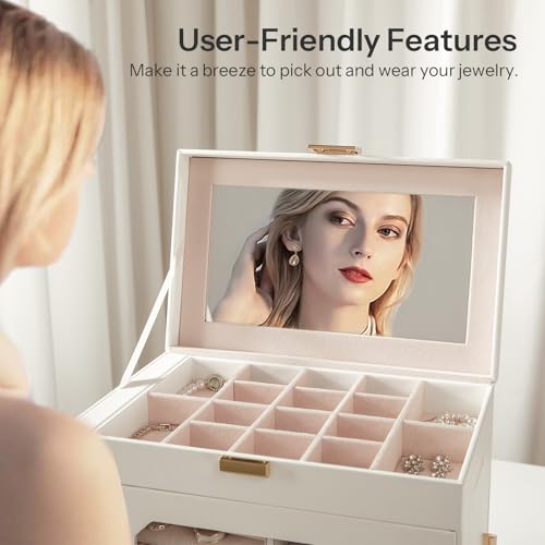 HOOBRO Jewelry Box with Mirror, Travel Jewelry Organizer with Glass Window, Jewelry Storage Case, Vertical Storage, Gift f...