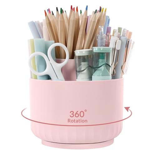 SKYDUE Makeup Organizer, Rotating Pencil Pen Holder for Desk, Dual-Purpose Desk Organizer for Cosmetics & Pens, Makeup Bru...