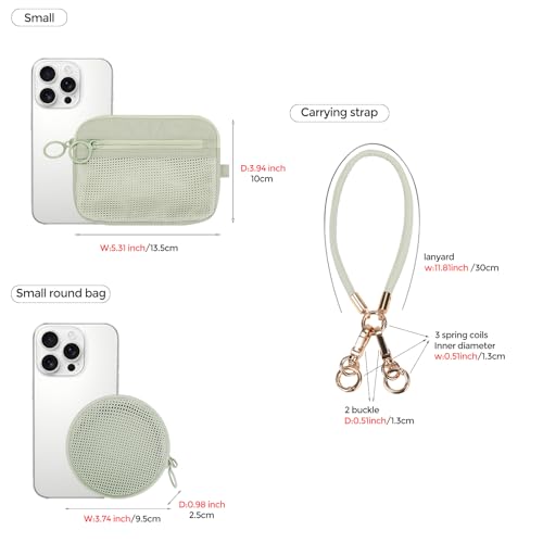 GIVLEFLY 2PCS Mesh Coin Purse Set with Wristlet Keychain, Small Zipper Card Holder & ID Pouch, Round Mini Cosmetic Bag, Br...
