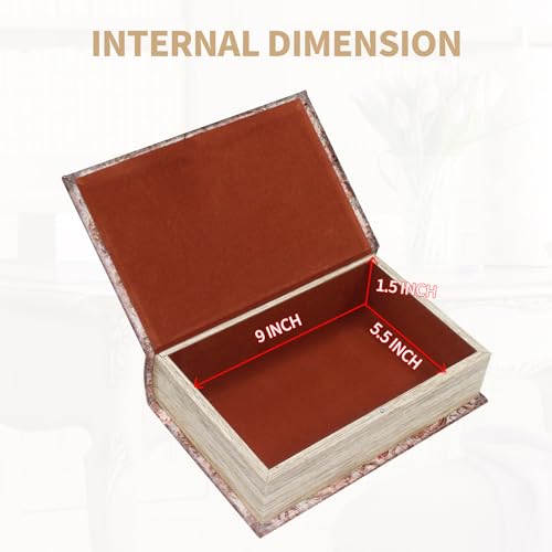 ZWUCAY Book Box Decorative Storage Box Faux Wood with Magnetic Cover Storage for Hidden Jewelry,Photos, Greeting Cards,Rem...