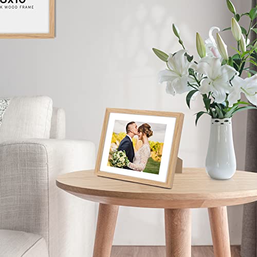 puthiac 8x10 Solid Oak Wood Picture Frame, Fits 6x8 with Mat or 8x10 Without Mat, Wall or Tabletop Display with Stand, Ver...