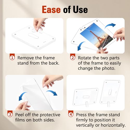 FIXSMITH 2 Pack 4x6 Acrylic Picture Frames, Clear Magnetic Frames with Stand, UV Resistant, Horizontal/Vertical Display, P...